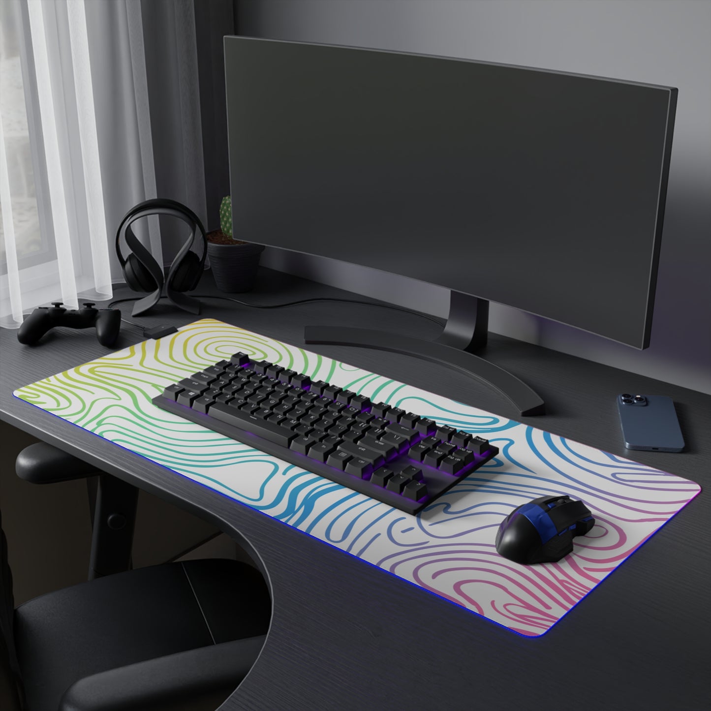 LED Gaming Mouse Pad - Topographic 12 Design, PC Mouse Mat with LED Lights, Various Sizes, Gaming Accessories