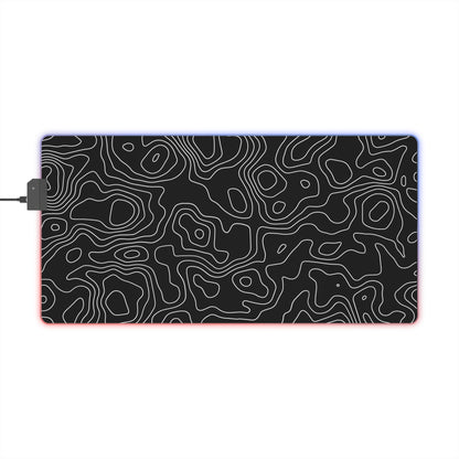 LED Gaming Mouse Pad - Topographic Design, PC Mouse Mat with LED Lights, Various Sizes, Gaming Accessories