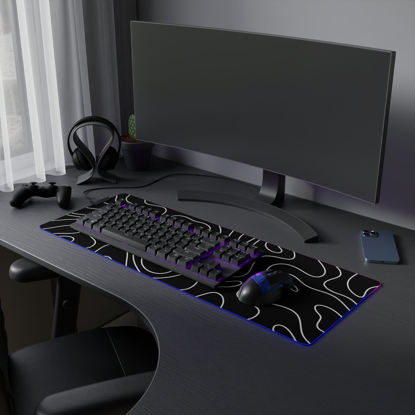 LED Gaming Mouse Pad - Topographic 3 Design, PC Mouse Mat with LED Lights, Various Sizes, Gaming Accessories