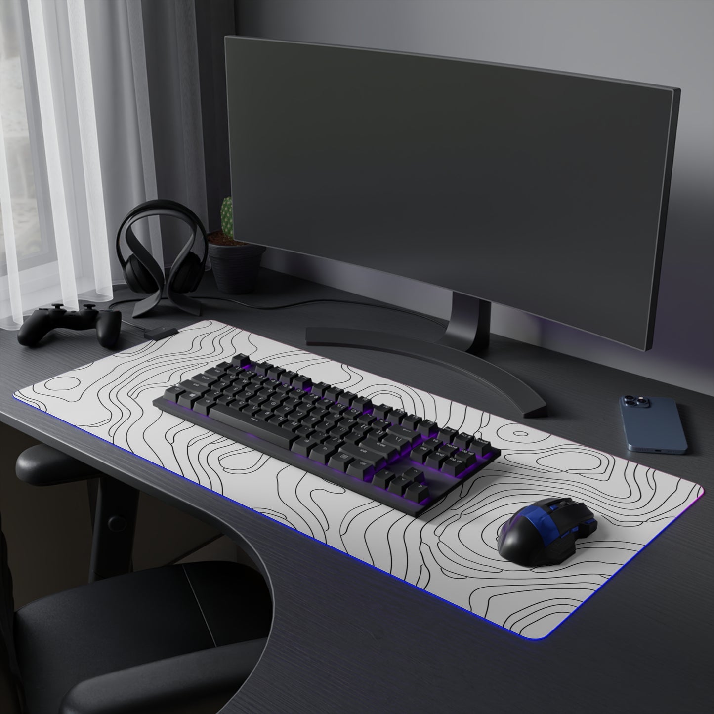 LED Gaming Mouse Pad - Topographic 11 Design, PC Mouse Mat with LED Lights, Various Sizes, Gaming Accessories