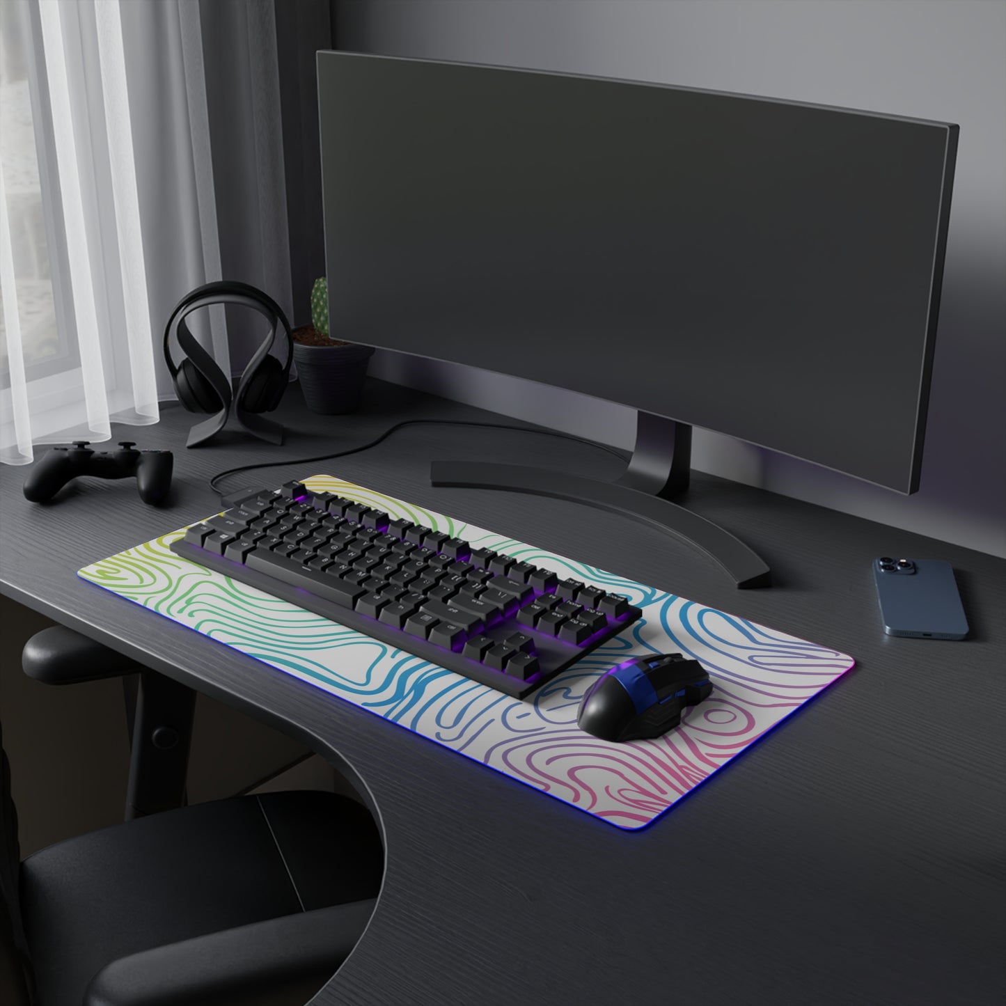 LED Gaming Mouse Pad - Topographic 12 Design, PC Mouse Mat with LED Lights, Various Sizes, Gaming Accessories