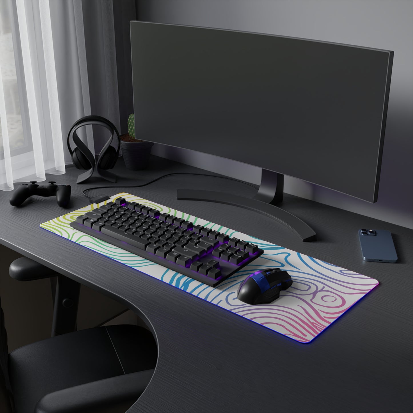 LED Gaming Mouse Pad - Topographic 12 Design, PC Mouse Mat with LED Lights, Various Sizes, Gaming Accessories