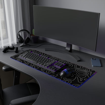 LED Gaming Mouse Pad - Topographic Design, PC Mouse Mat with LED Lights, Various Sizes, Gaming Accessories