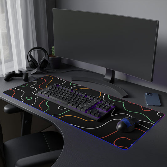 LED Gaming Mouse Pad - Topographic 2 Design, PC Mouse Mat with LED Lights, Various Sizes, Gaming Accessories