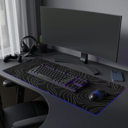 Topographic 4 LED Gaming Mouse Pad - Unique Design for PC Gamers, Various Sizes, Customizable Mat, Gift for Tech Enthusiasts, Gaming